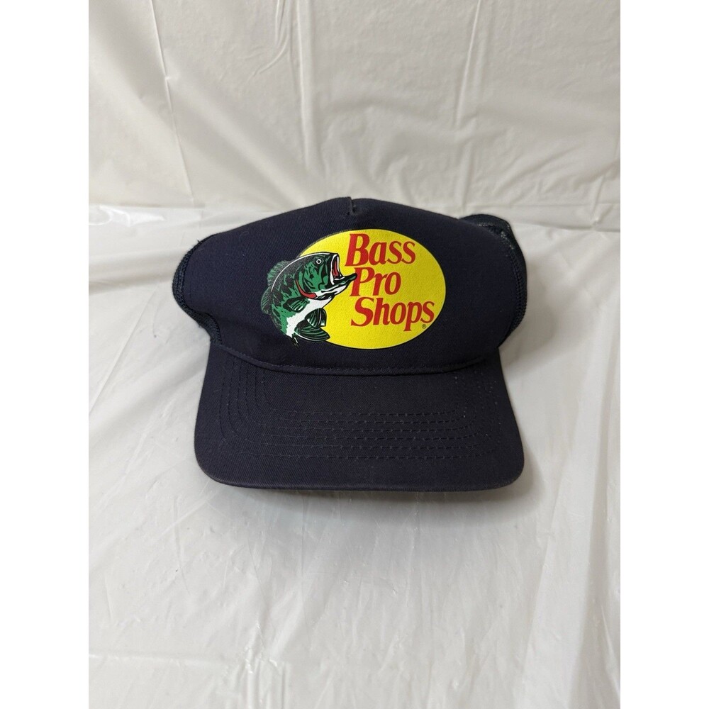 Bass Pro Shops Mesh Snapback Trucker Hat Navy Blue Adjustable Fishing Cap
